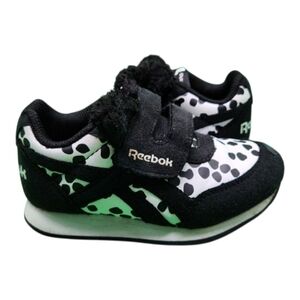 Reebok Classics Kids Boys Sz 9 Black/White Adjustable Strap Spotted Dog Sneakers